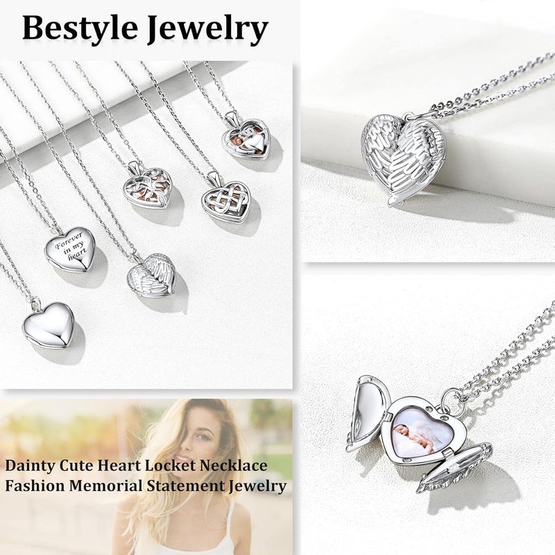 Bestyle Sterling Silver Heart Locket Necklace for Women, Dainty Cute Small Heart Locket Pendant in Gold/Rose Gold/Silver, Love Statement Jewelry Gift for Mother Wife - Image 2